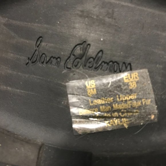 SAM EDELMAN Boots Women 8M/38 Fleece Lined Black Leather Mid Calf Pull On Wedge - Picture 8 of 11